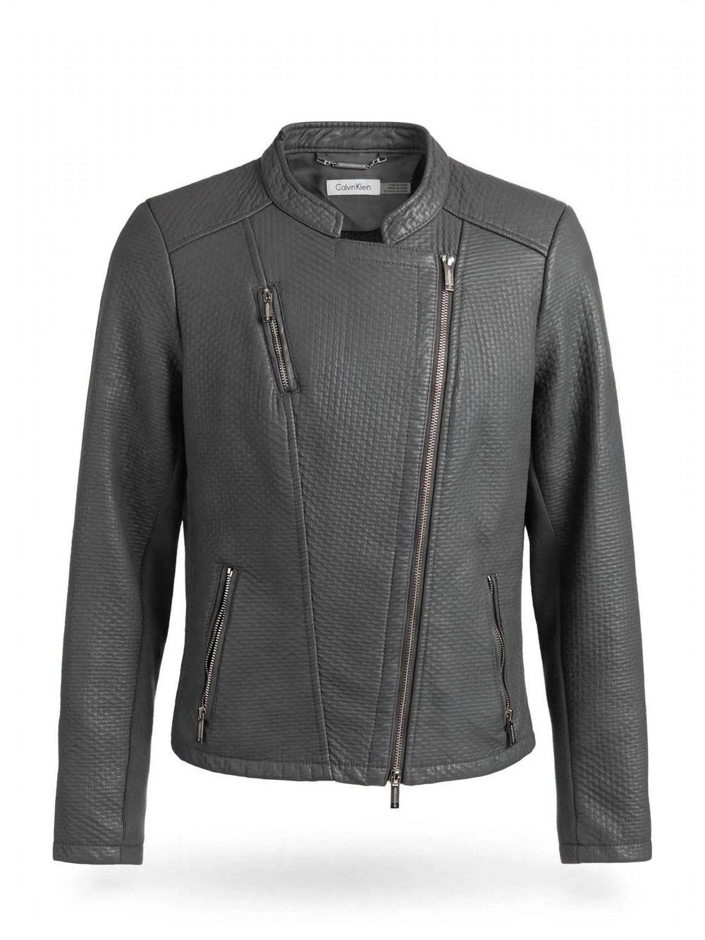 Calvin Klein Charcoal Gray Textured Bomber Jacket